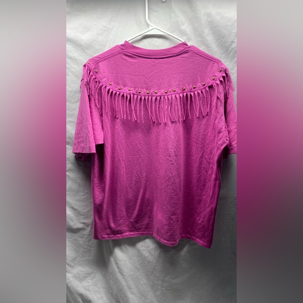 VTG Hot Pink Bedazzled Fringe Boxy shirt sz L - Picture 4 of 5